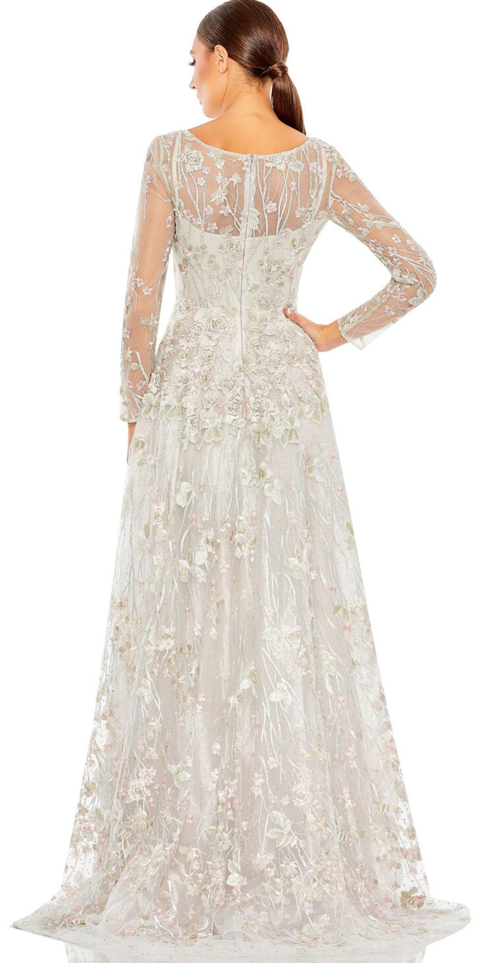 Mac Duggal 20402 Pastel Multi Embroidered Beaded Mesh Gown Size 6 $798