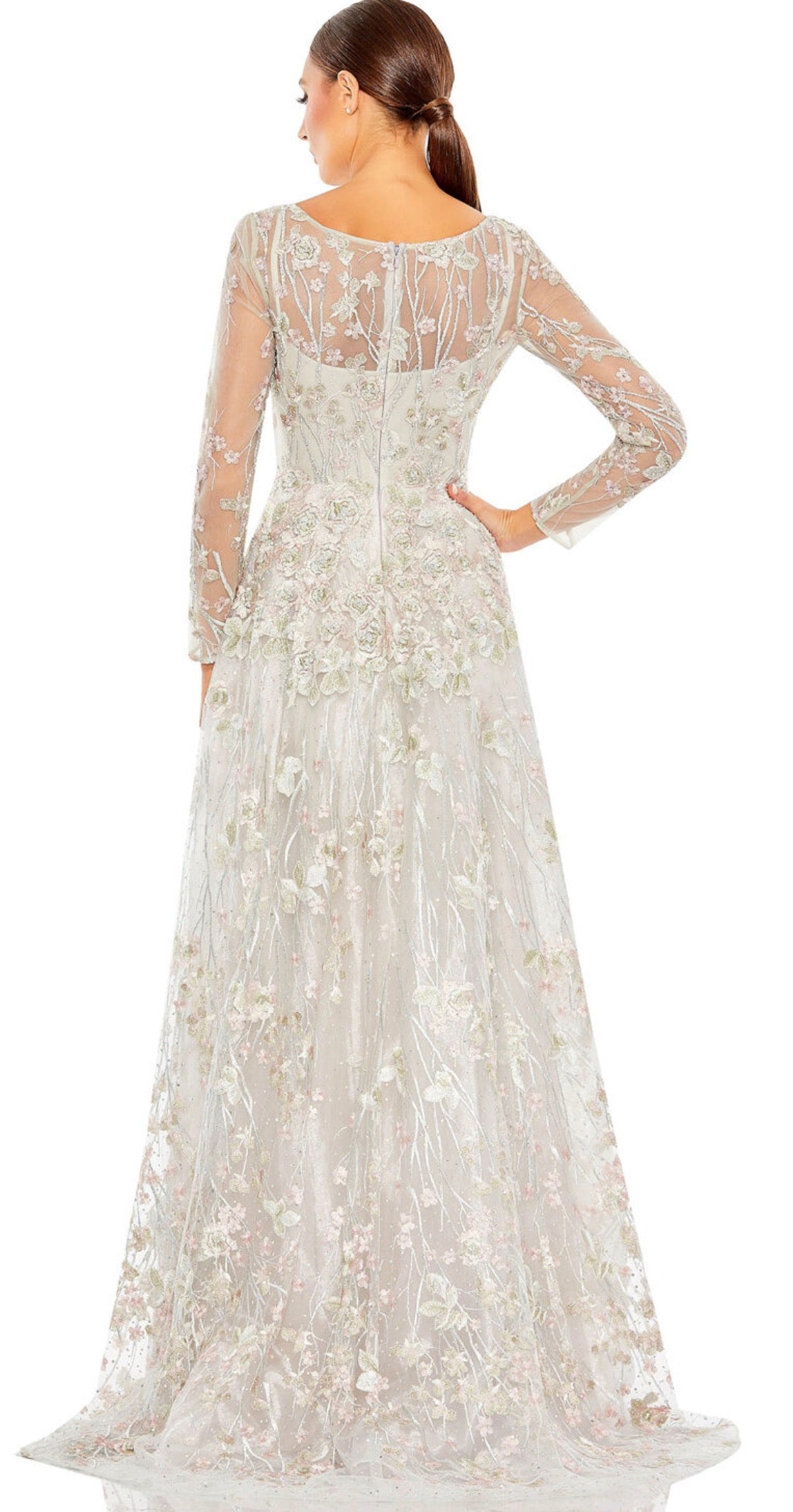 Mac Duggal 20402 Pastel Multi Embroidered Beaded Mesh Gown Size 6 $798