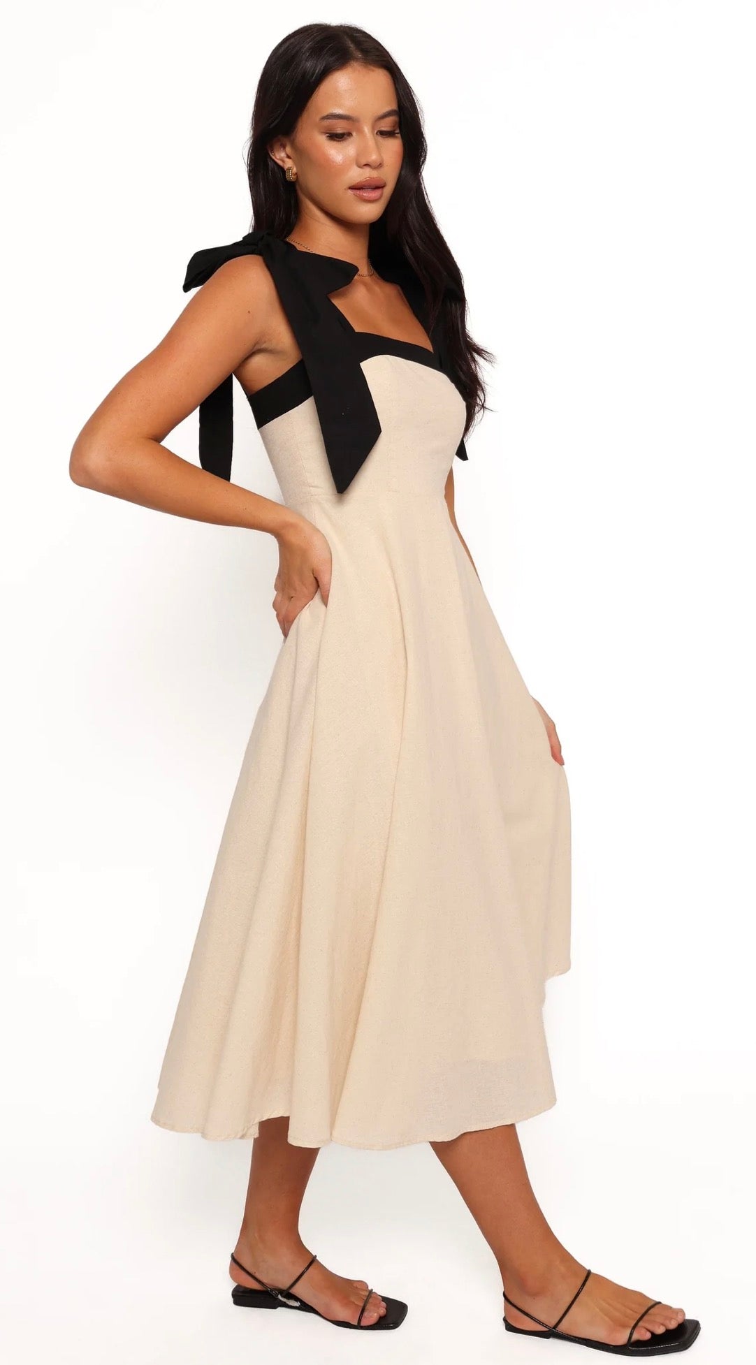 Petal & Pup Olinda Midi Dress Oatmeal Black Size Small NWT