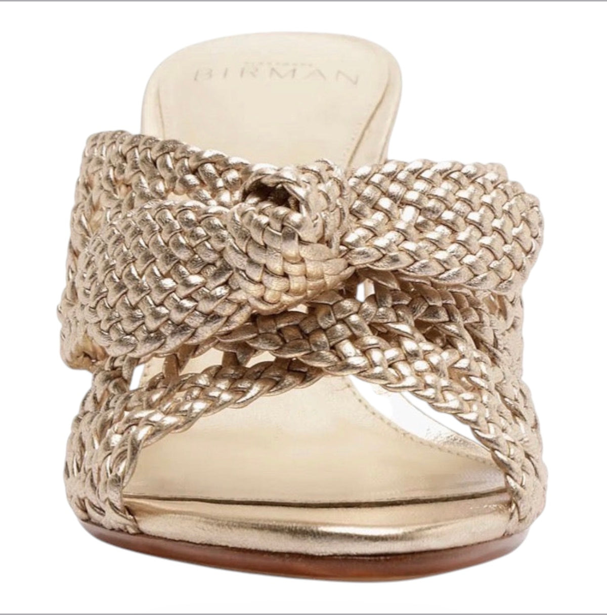 Alexandre Birman Belinda 75mm Woven Leather Mules Gold
Size 38.5 / US 8.5