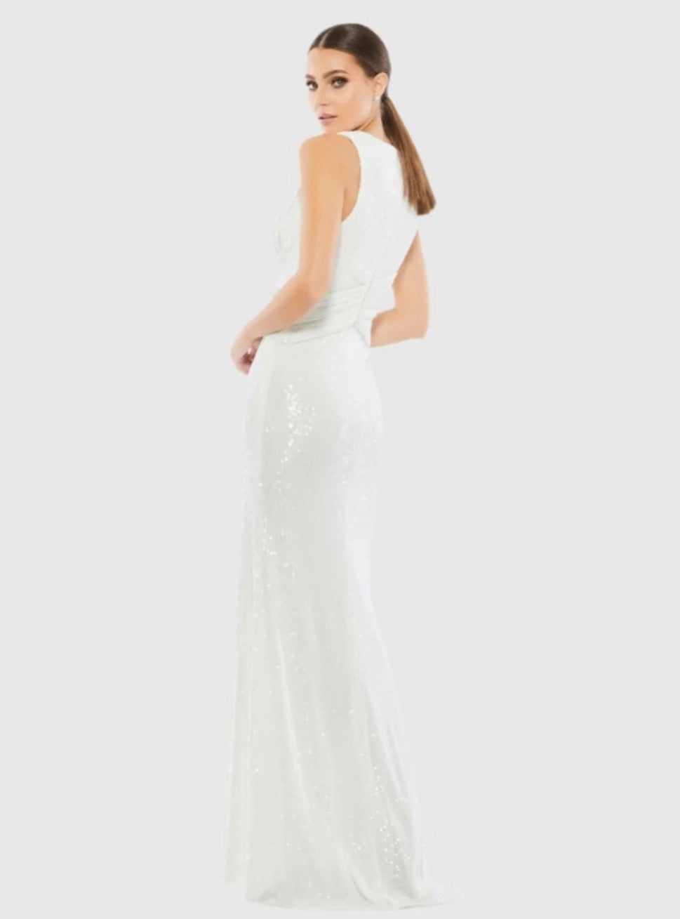 Mac Duggal Ieena White Sequin Wrap Waist Gown Size 4 26598