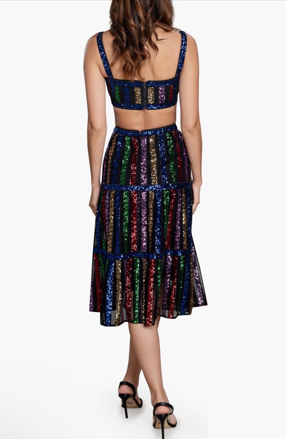 DRESS THE POPULATION
Diaz Sequin Crop Tank & Skirt XXS 
$348