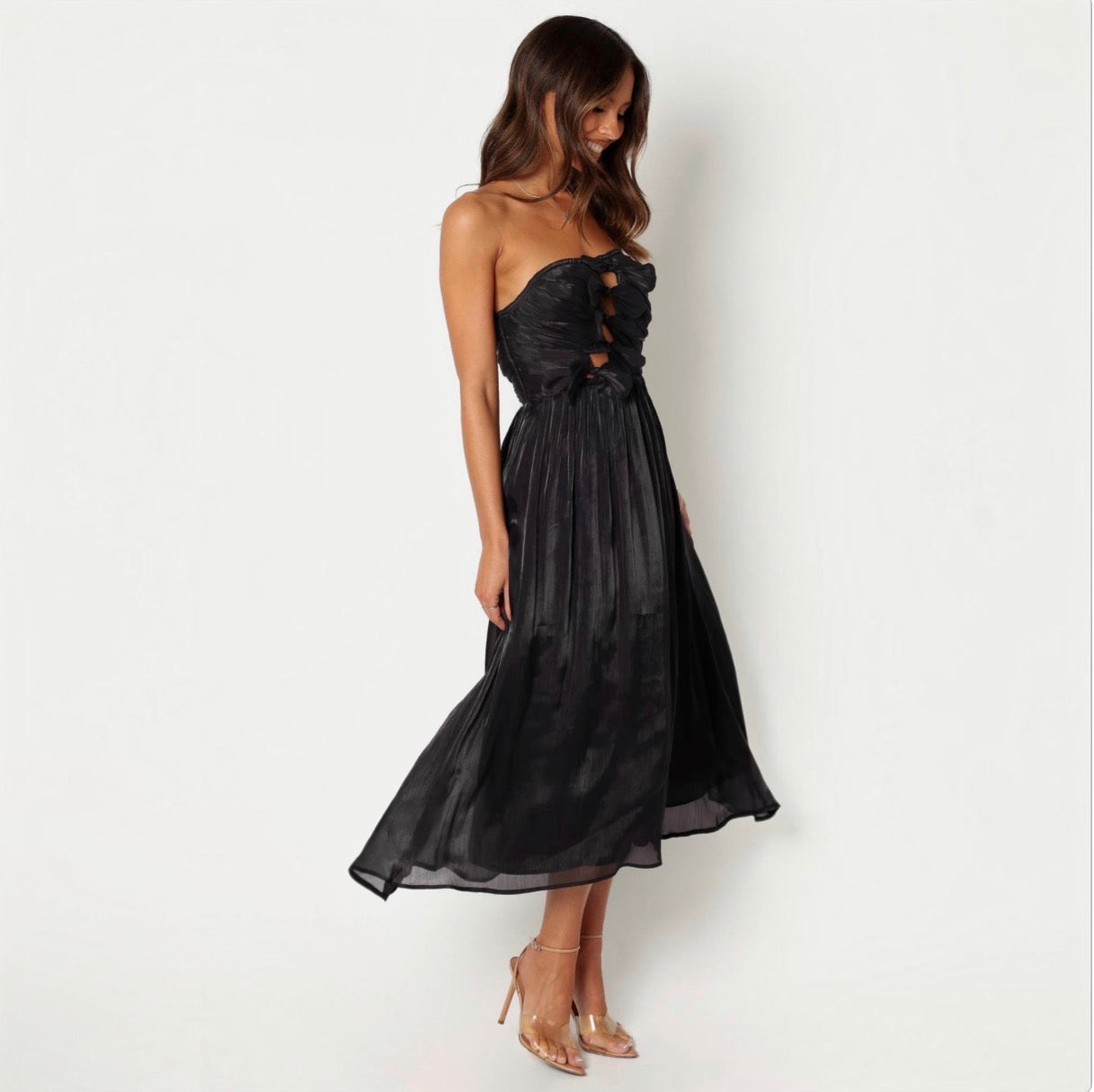 Petal & Pup Mila Strapless Midi Dress Black Size Medium
