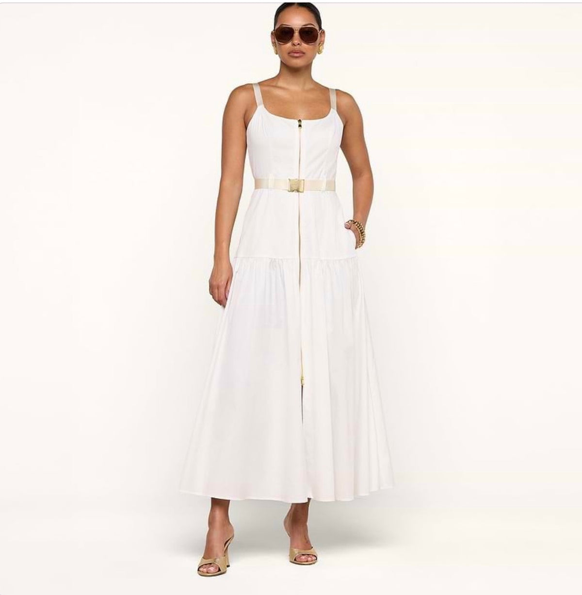 L’AGENCE Rima White Belted Zip Maxi Dress Size 00