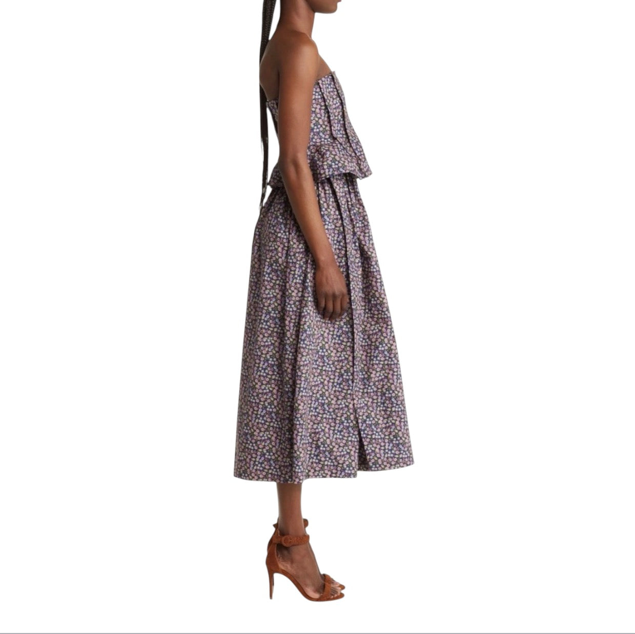 NACKIYE Floral Ditsy Pintuck
Peplum Strapless Midi Dress Sz 38
US 6