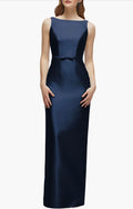 Alfred Sung Midnight Blue Sleeveless Bow Waist Full Length Gown D881 Sz 12