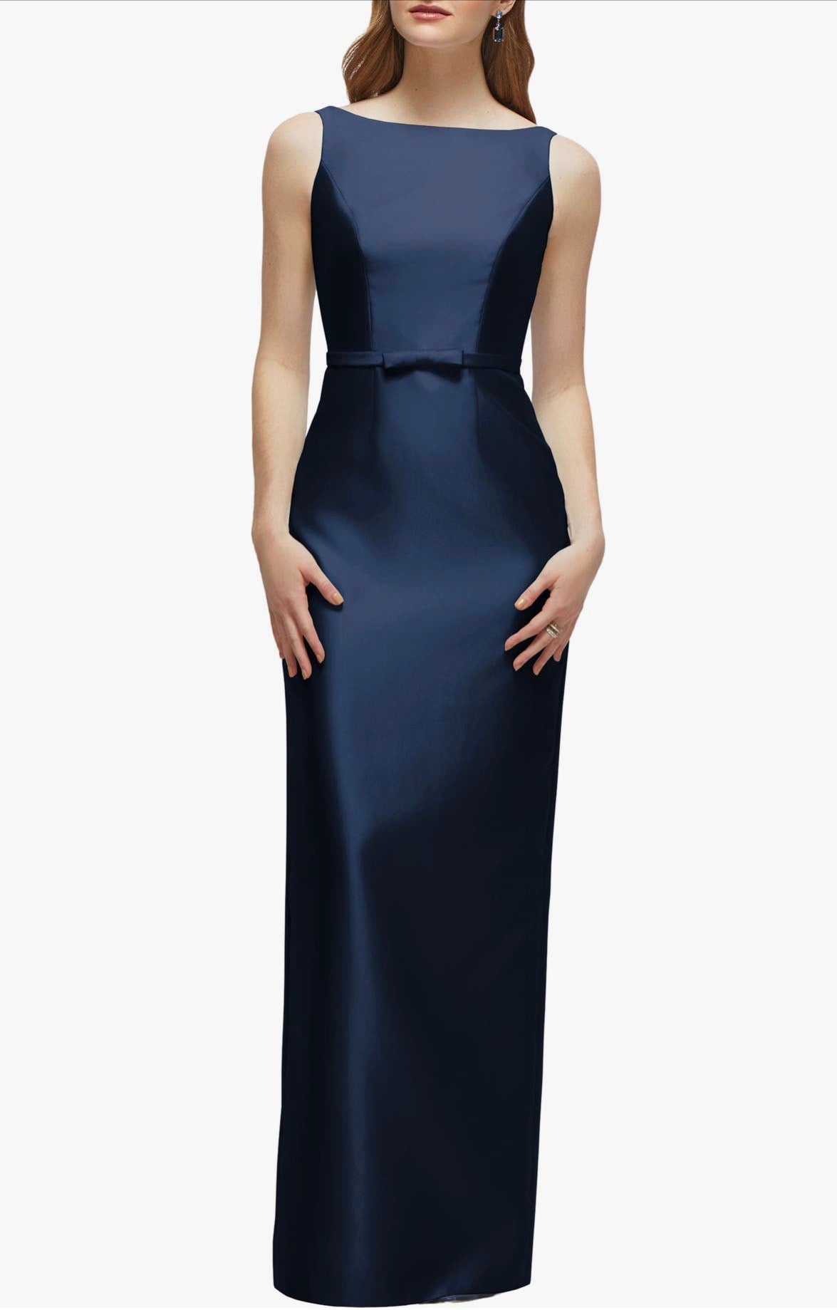 Alfred Sung Midnight Blue Sleeveless Bow Waist Full Length Gown D881 Sz 12