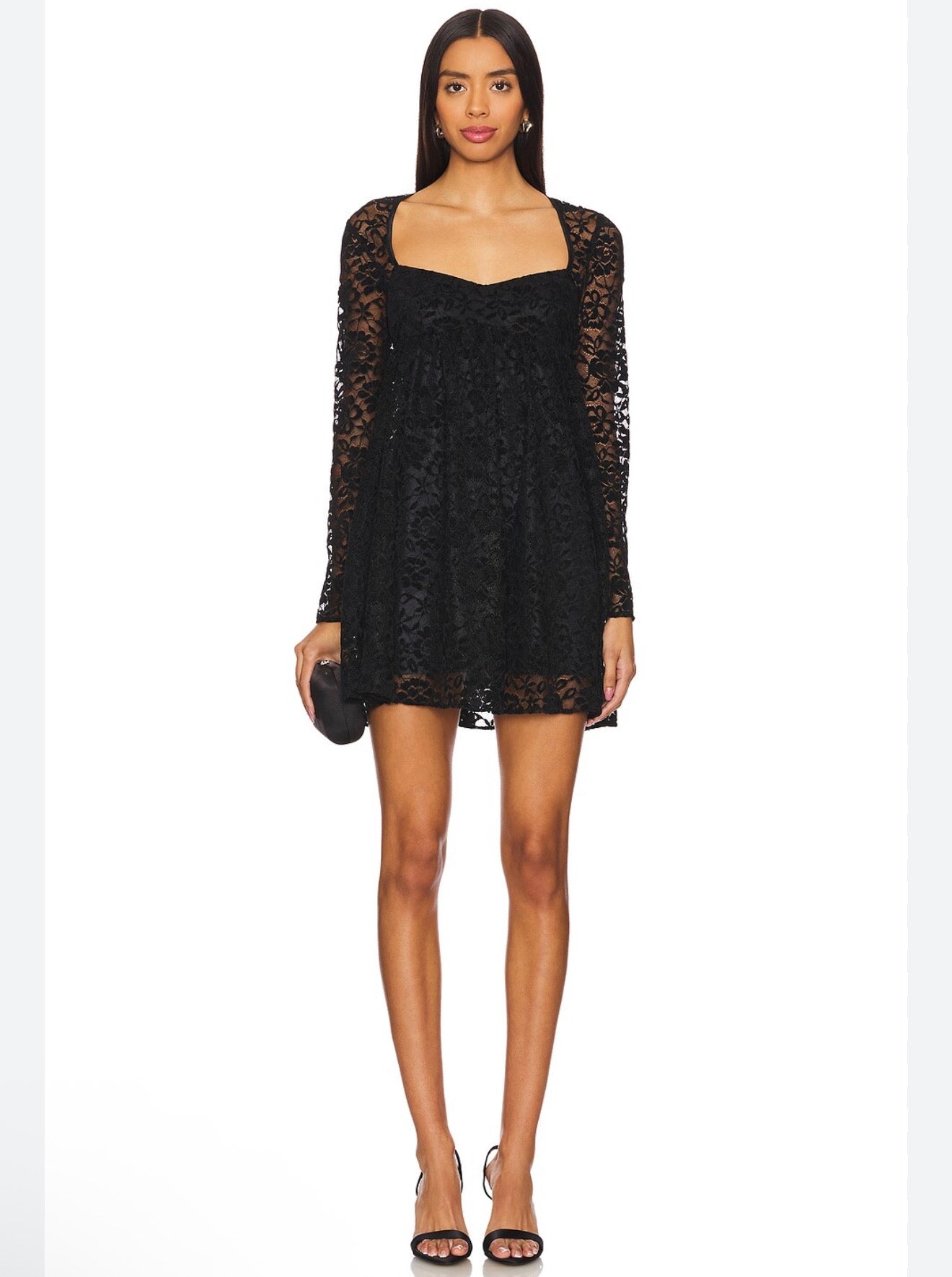 Amanda Uprichard Monet Dress Black Lace Long Sleeve Mini Size Small $251