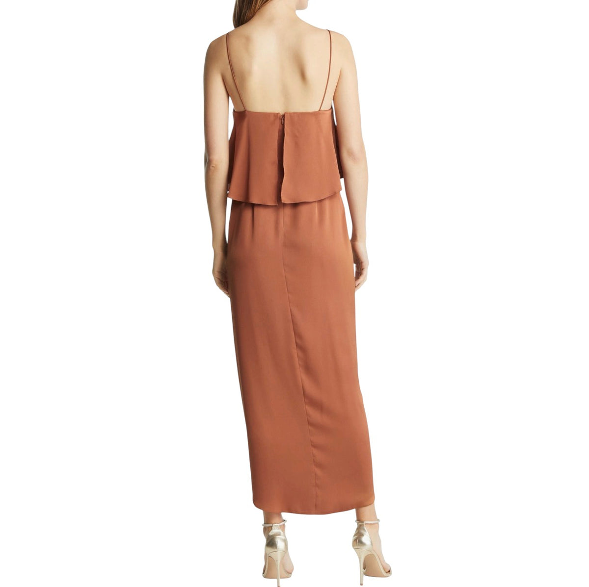 SHONA JOY Luxe Frill Tulip Hem Maxi Dress Mocha Size 8