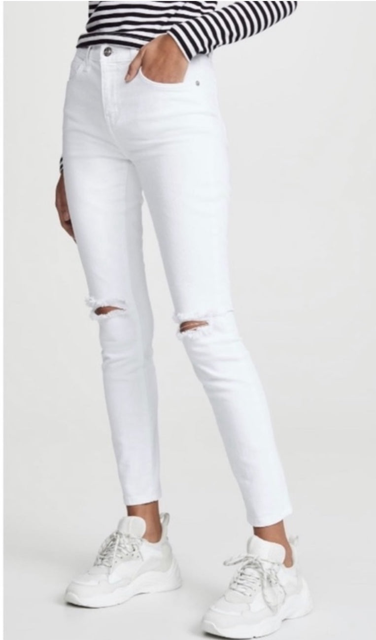 Current/Elliott High Waist Stiletto Jeans in White Sz 26 $248
