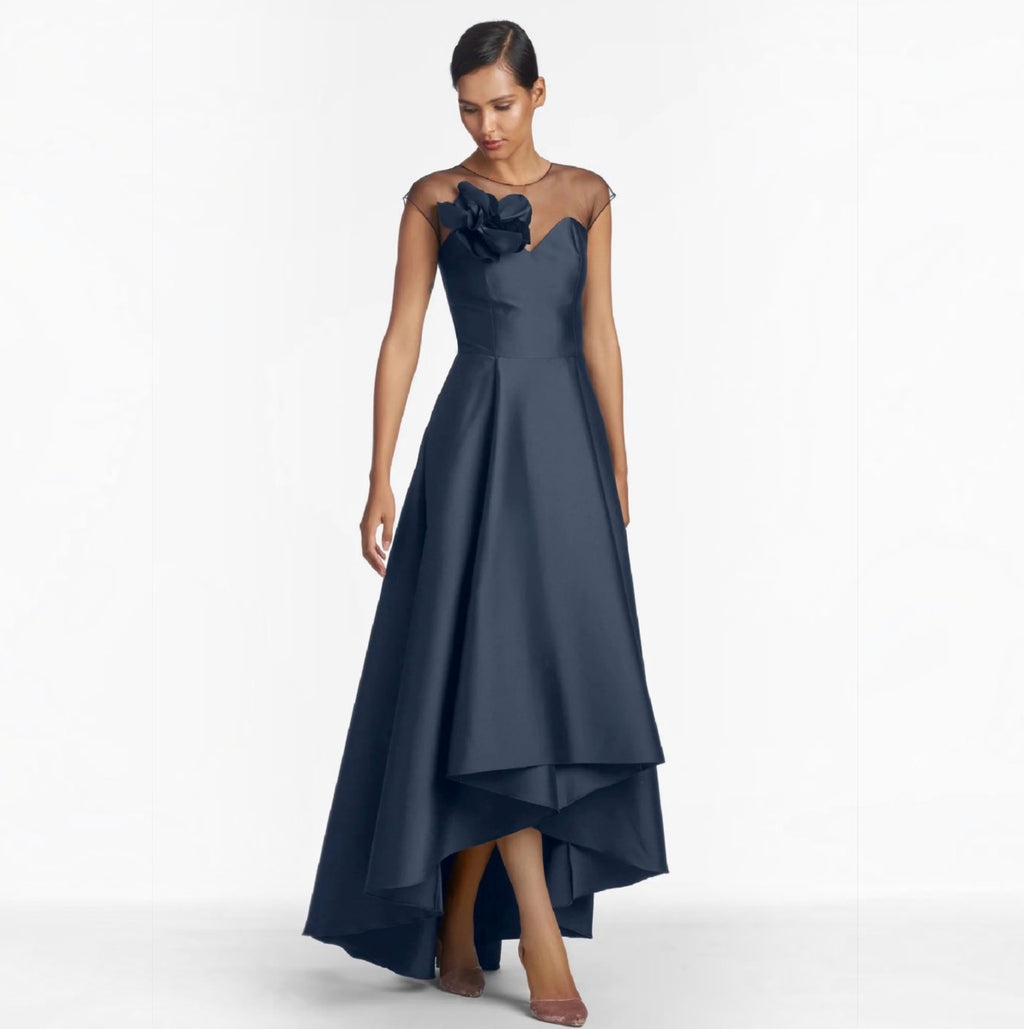 Sachin & Babi Blakely Gown Navy Hi-Lo Floral Detail Size 14