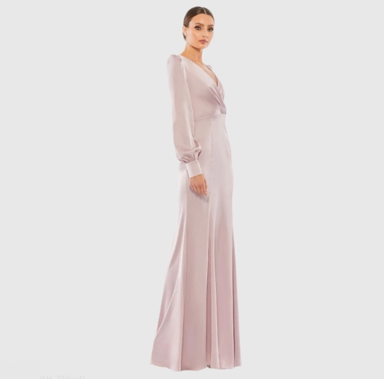 Ieena for Mac Duggal 55635 Rose Pink Satin Bishop Sleeve Gown Size 12 NWT $398