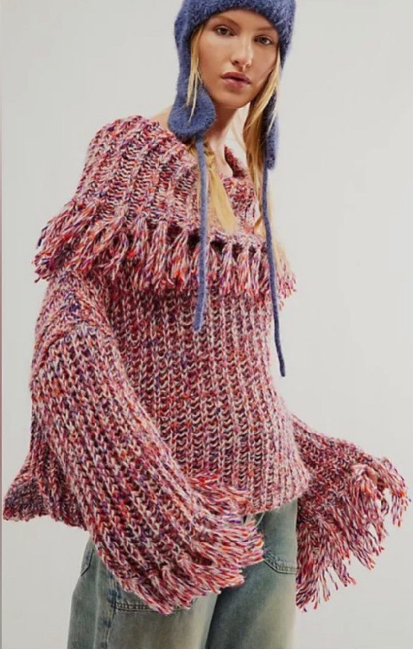 Free People One Kinsley Wool Alpaca Blend Fringe Cowlneck Oversized
Sweater Sz Small $198