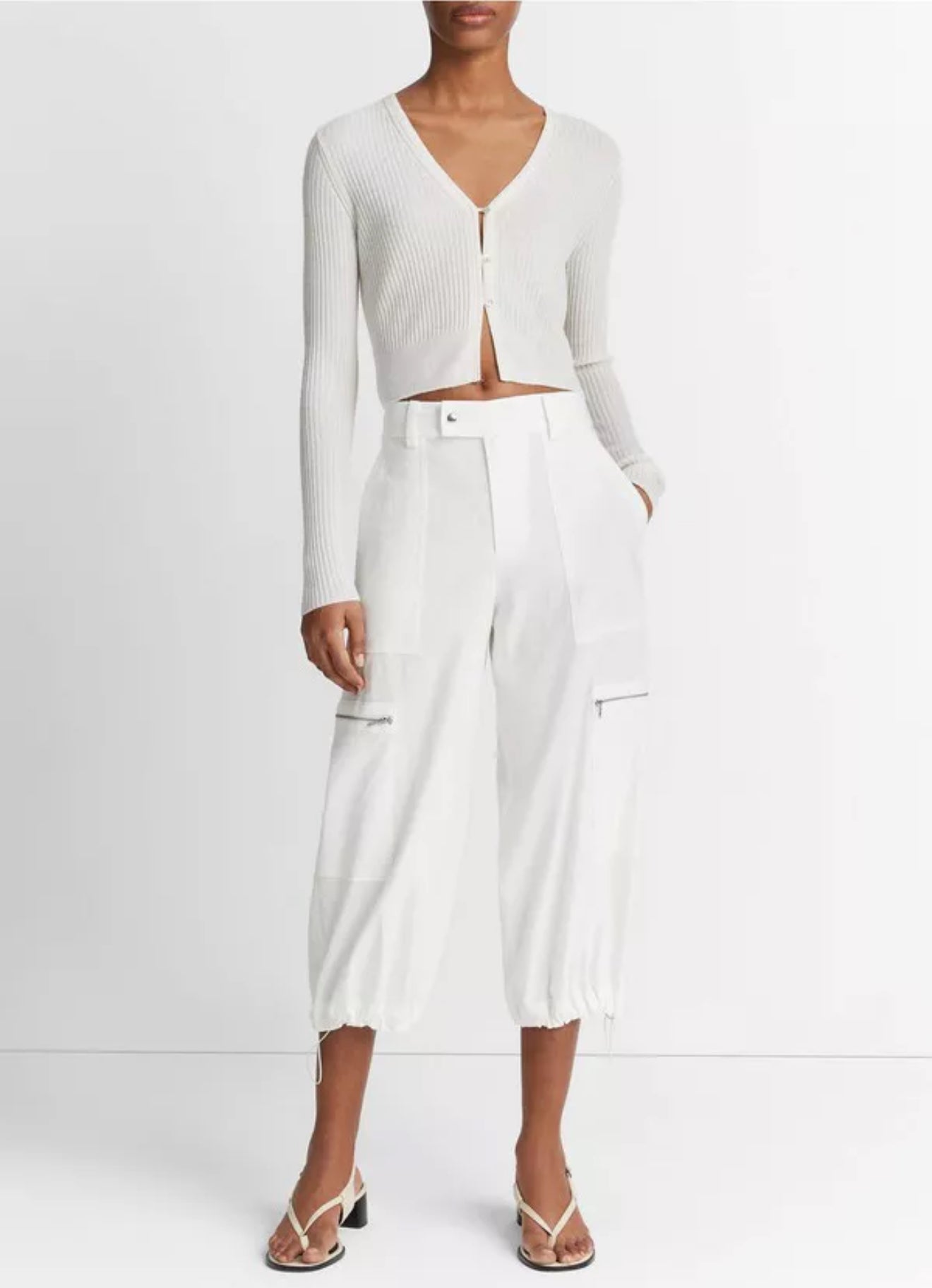 Vince Low-Rise Cropped Parachute Pant Off White Sz 2 $395