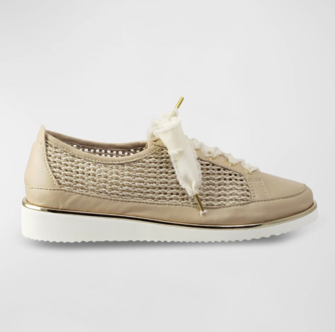 Ron White Novalee Raffia Wedge Sneaker Nude Leather EU 37 US 6.5