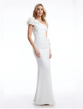 Dress the Population Aubrielle Asymmetric 3D Floral Mermaid Gown Off White XS $298