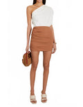 The SEI High Waist Gathered Mini Skirt in chai Sz 0 $391
