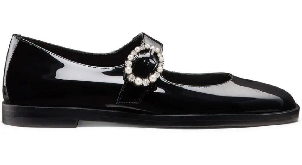 Stuart Weitzman Loralei Crystal Black Patent Mary Jane Flats Size 7.5