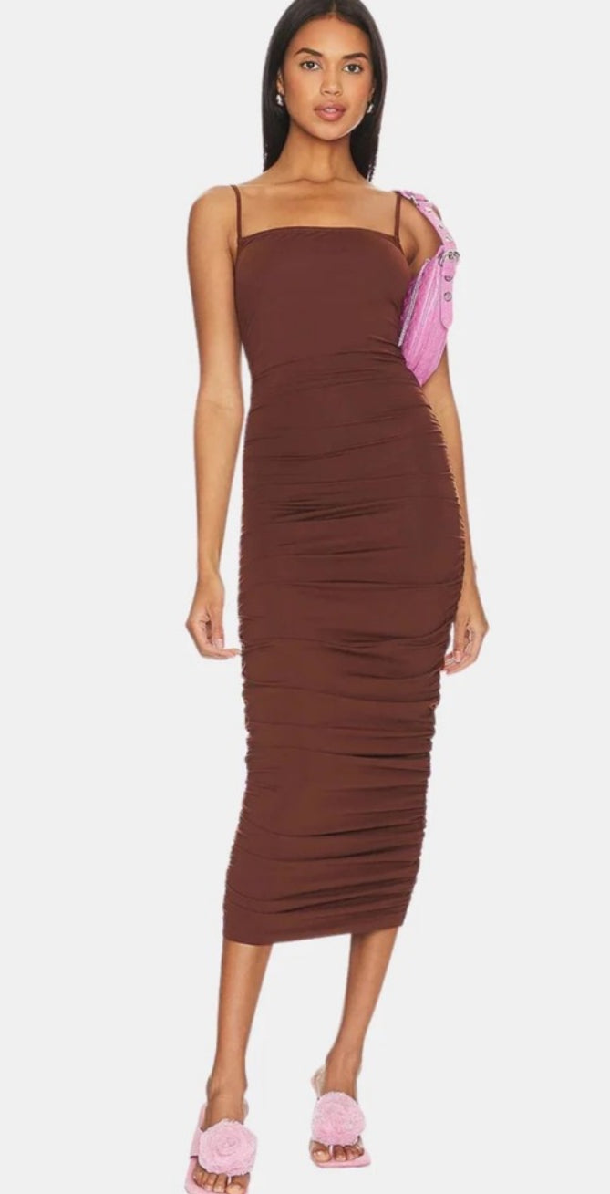 OW Collection EZRA Midi Dress in Cappuccino Sz XS $150