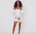 For Love & Lemons Hazel Mini Dress Detachable Sleeves Gloves White Sz Small $279