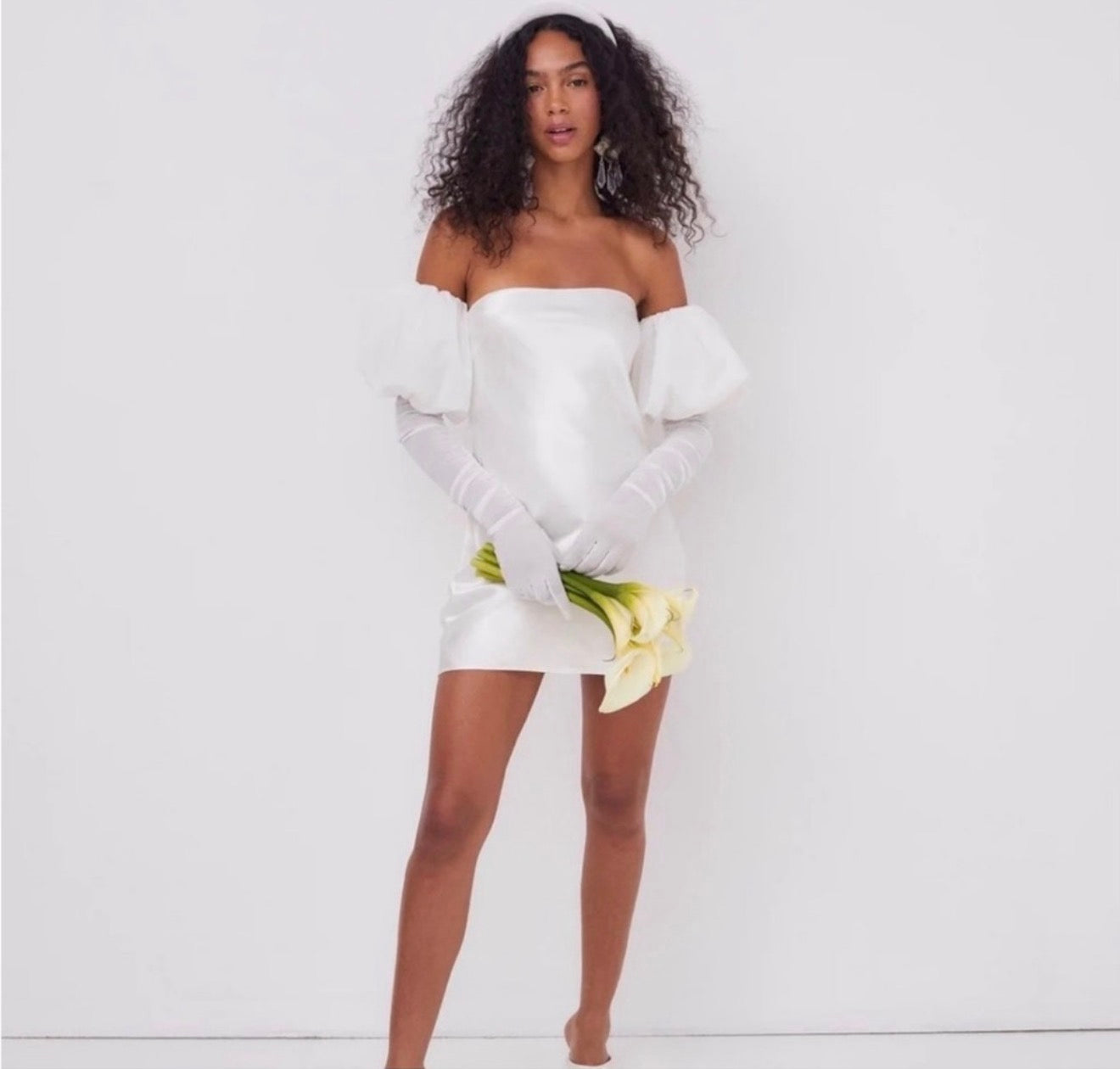 For Love & Lemons Hazel Mini Dress Detachable Sleeves Gloves White Sz Small $279