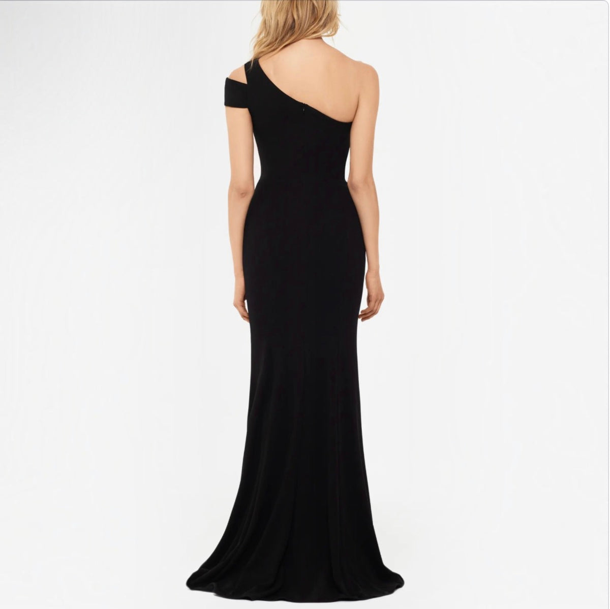 BETSY & ADAM One-Shoulder Scuba Crepe Black Gown Size 4