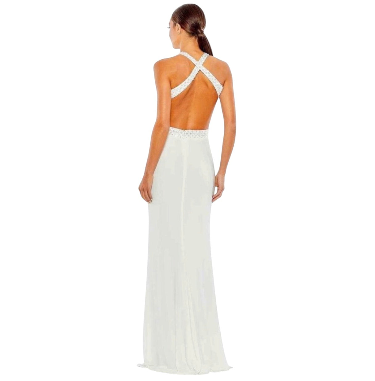 Mac Duggal 68166 Floral Sequin
Crisscross Bodice Formal Gown White Size 6