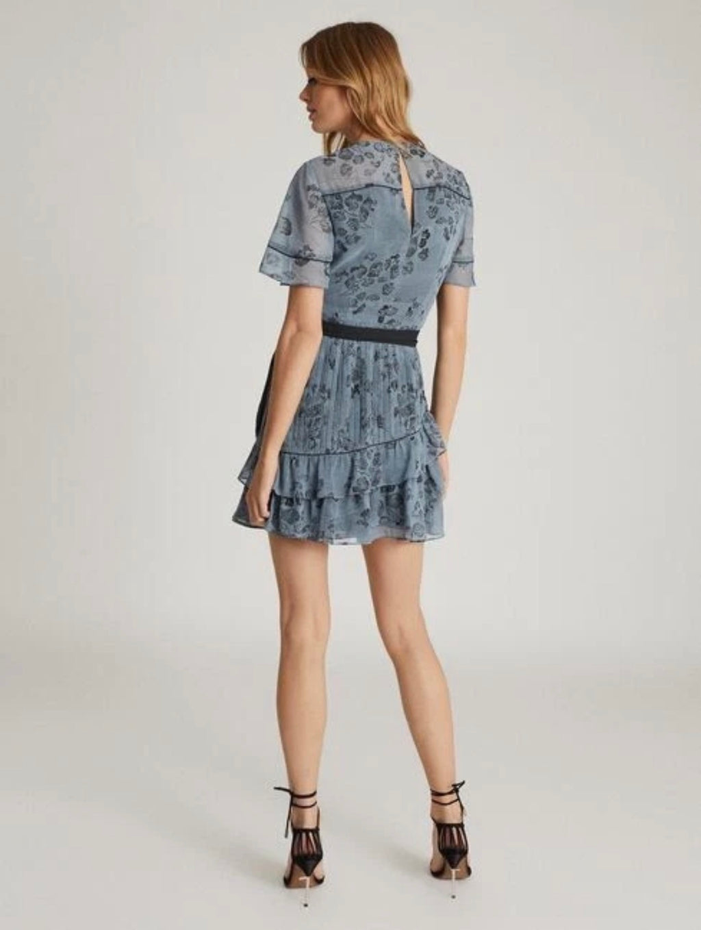 Reiss Dani Floral Flippy Ruffle Mini Dress Blue Size 2 $345