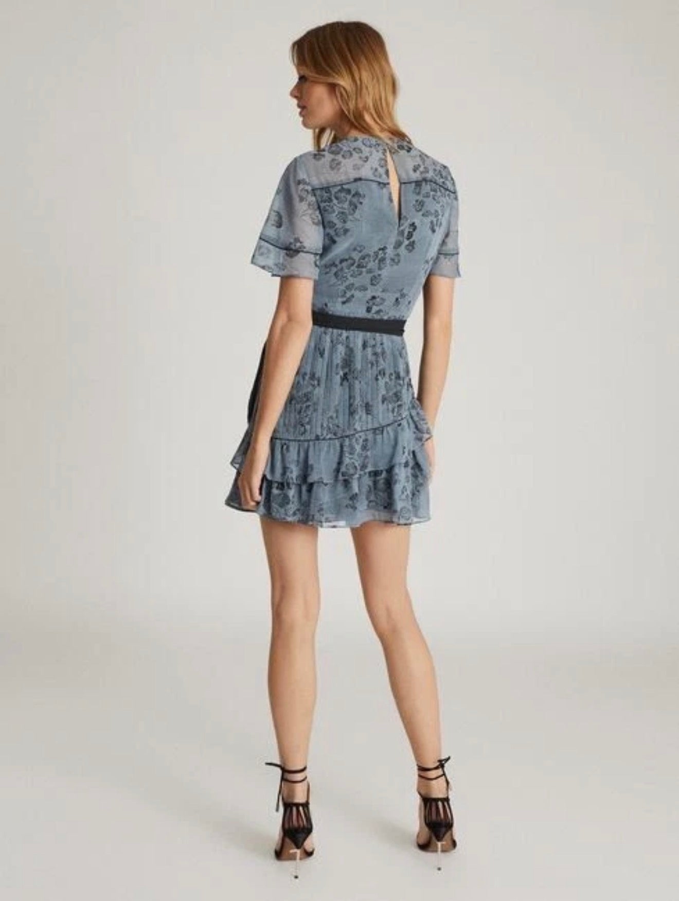 Reiss Dani Floral Flippy Ruffle Mini Dress Blue Size 2 $345
