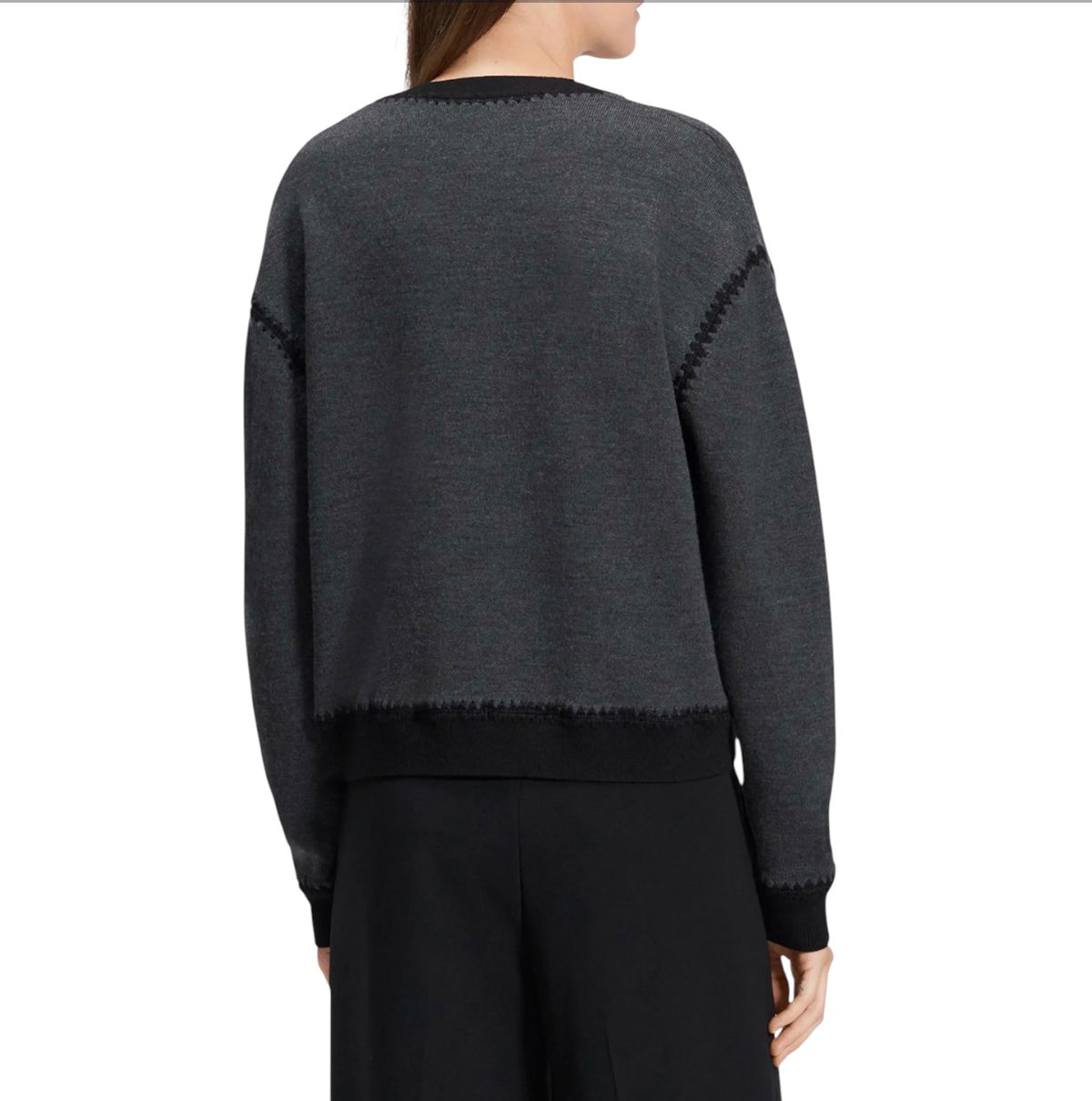Theory Blanket Stitch Merino Wool
Cardigan Gray/ Black Sz Large