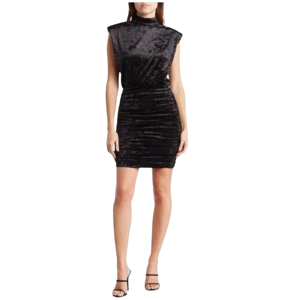 Ronny Kobo Adele Open Back Mini Dress Black Crushed Velvet Sleeveless Small