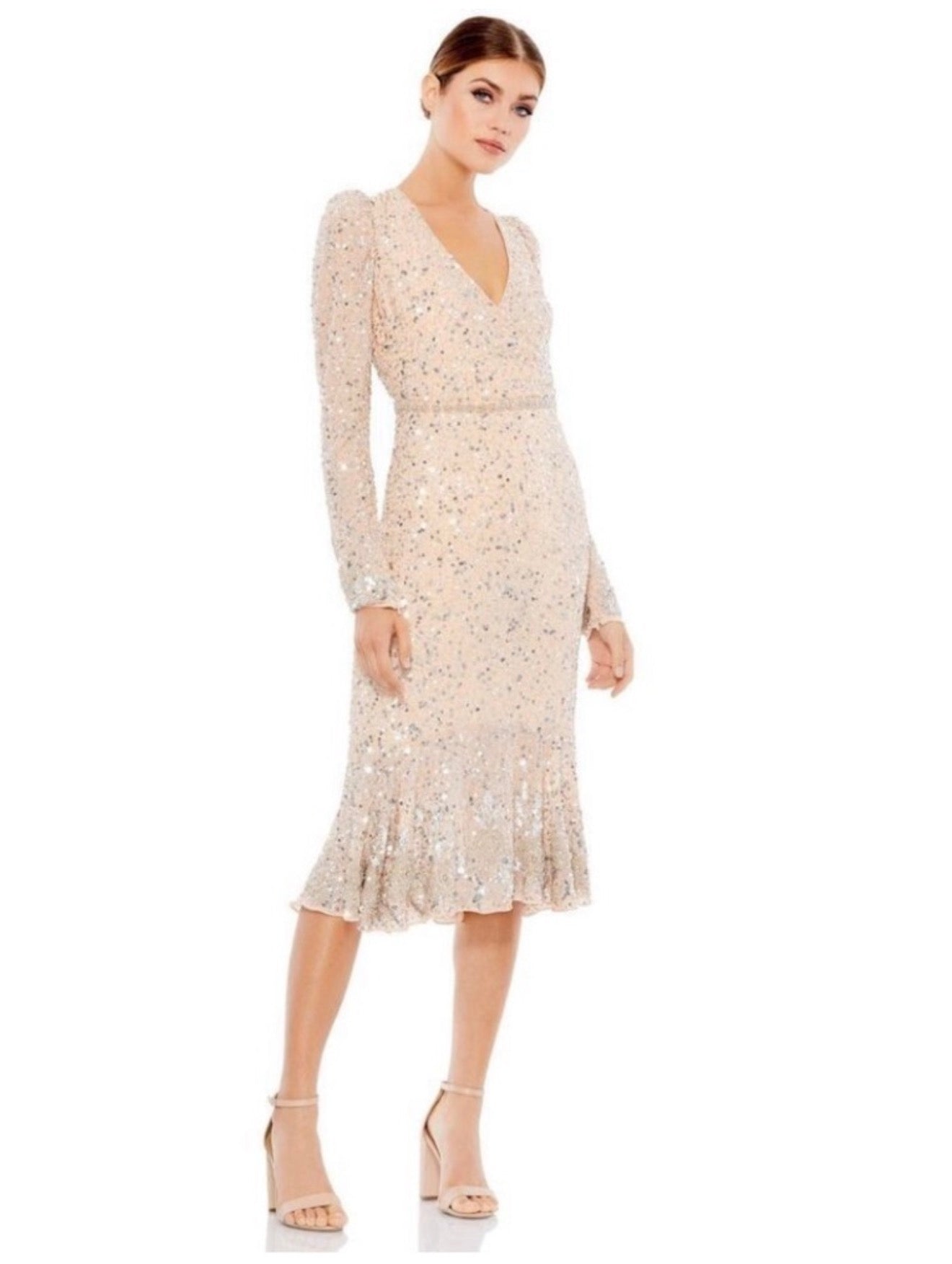 Mac Duggal Sequin Dress with Embellished Hemline and Belt 10740 Sz 12 $498