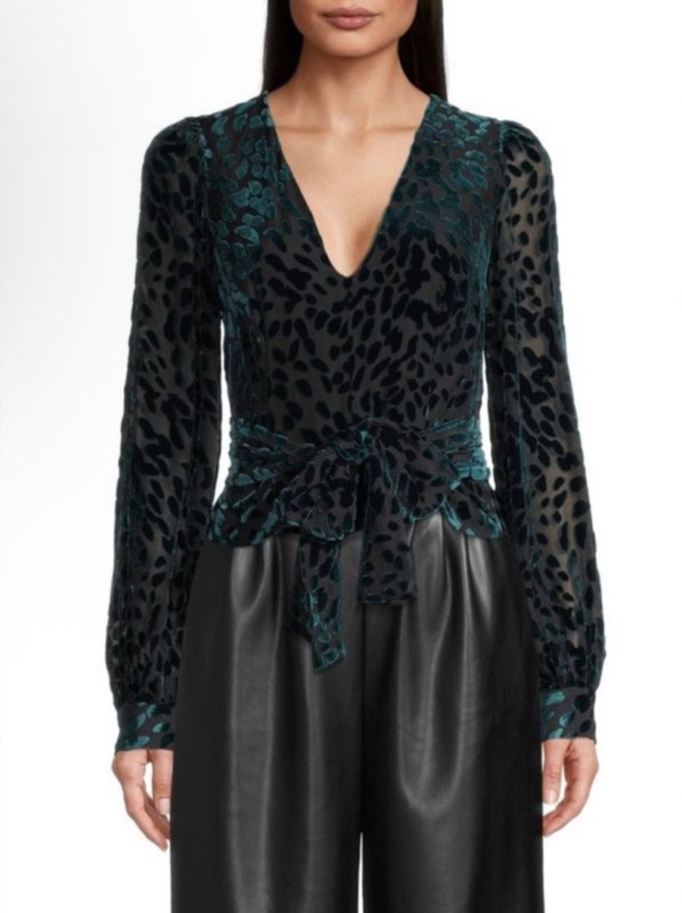 Toccin Louisa Velvet Burnout Top in Teal Black Sz 4