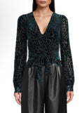 Toccin Louisa Velvet Burnout Top in Teal Black Sz 4