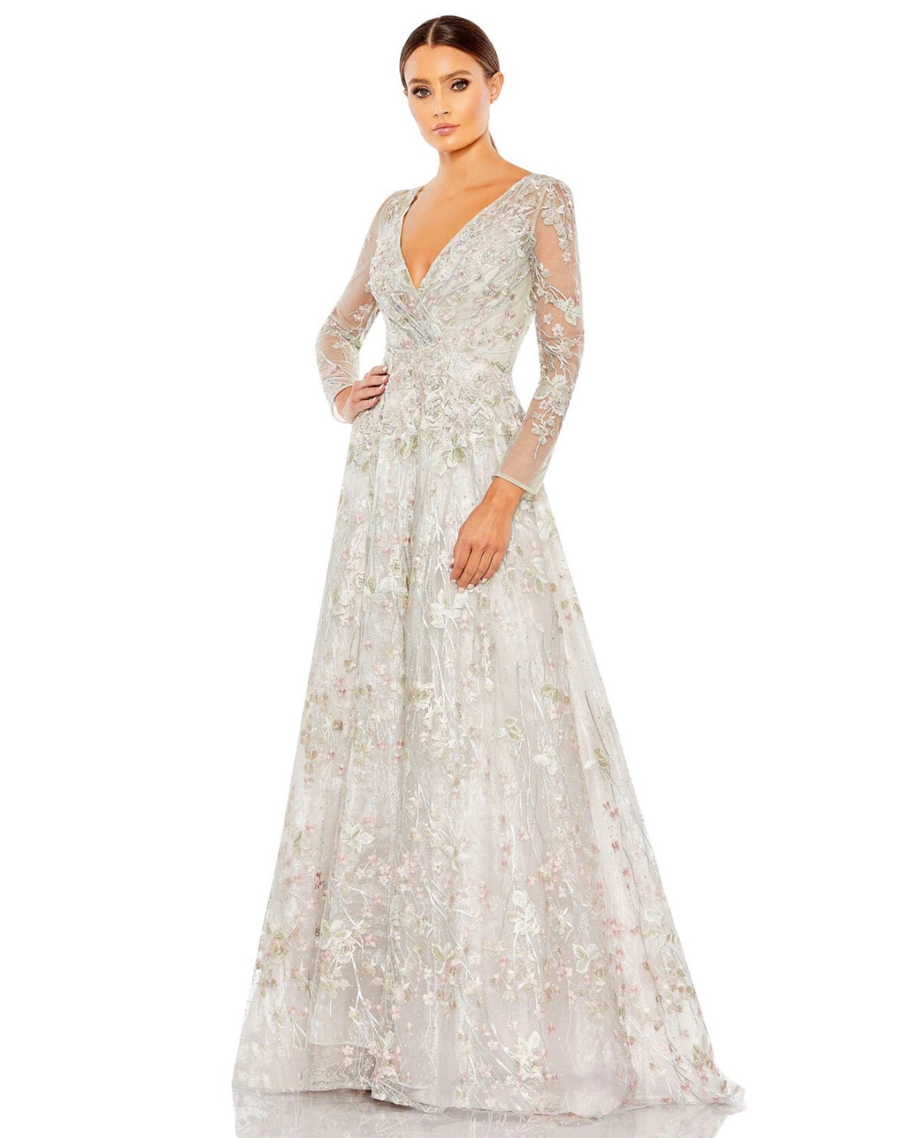 Mac Duggal 20402 Pastel Multi Embroidered Beaded Mesh Gown Size 6 $798