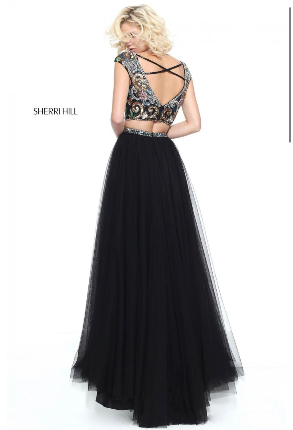 Sherri Hill 51166 Black Beaded Two Piece Gown Size 4 $650