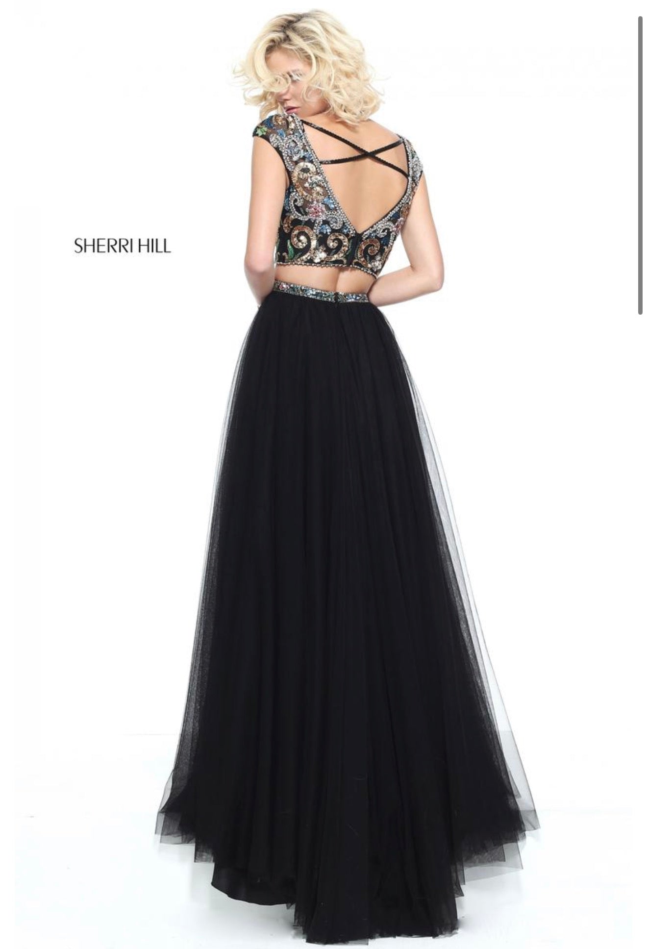 Sherri Hill 51166 Black Beaded Two Piece Gown Size 4 $650