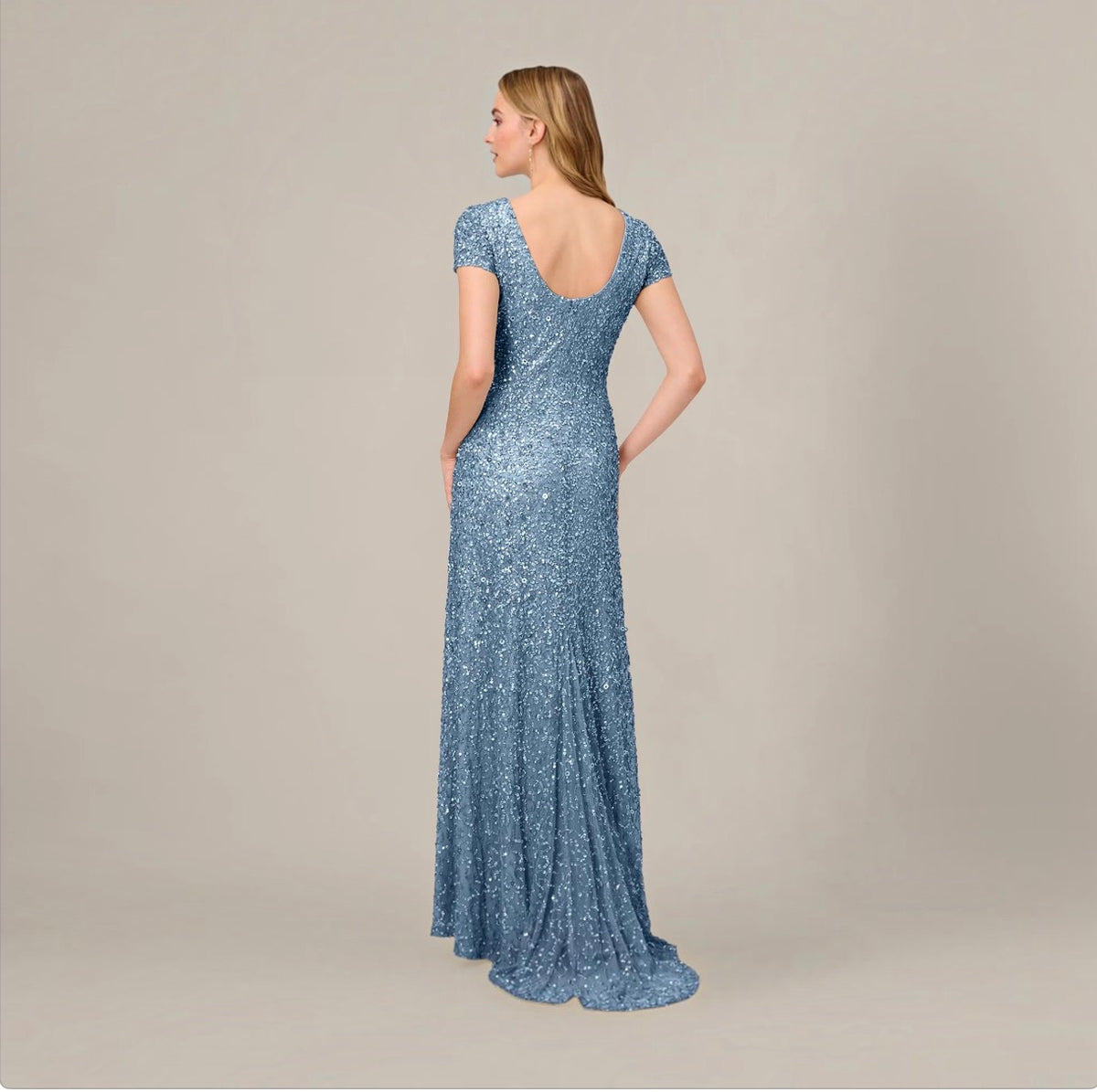 ADRIANNA PAPELL Scoop Back Sequin Gown Nile Blue Size 14