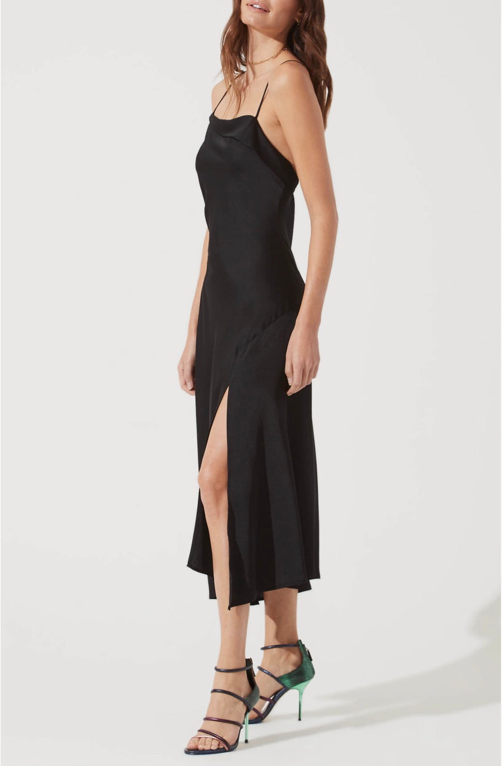ASTR The Label Cowl Slip Midi Dress Black NWT XL Open Back Satin Dress