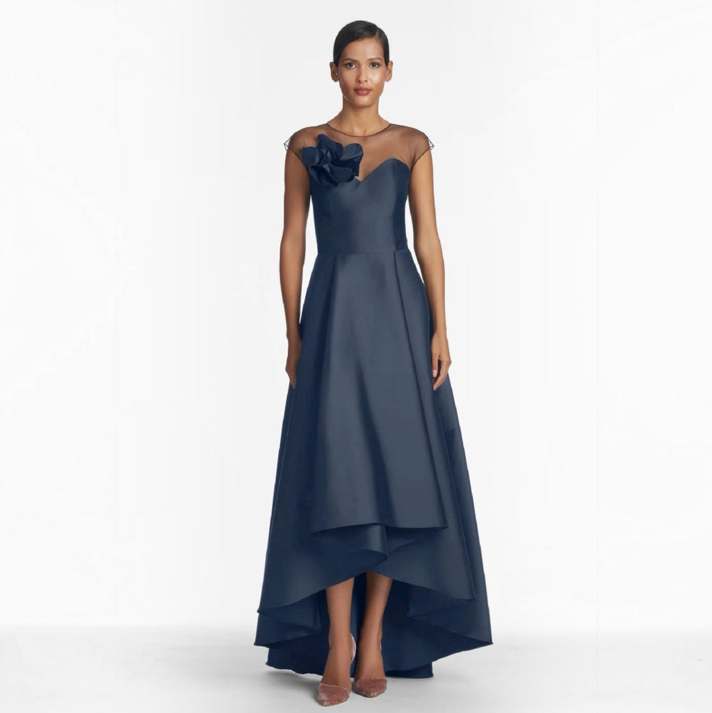 Sachin & Babi Blakely Gown Navy Hi-Lo Floral Detail Size 14