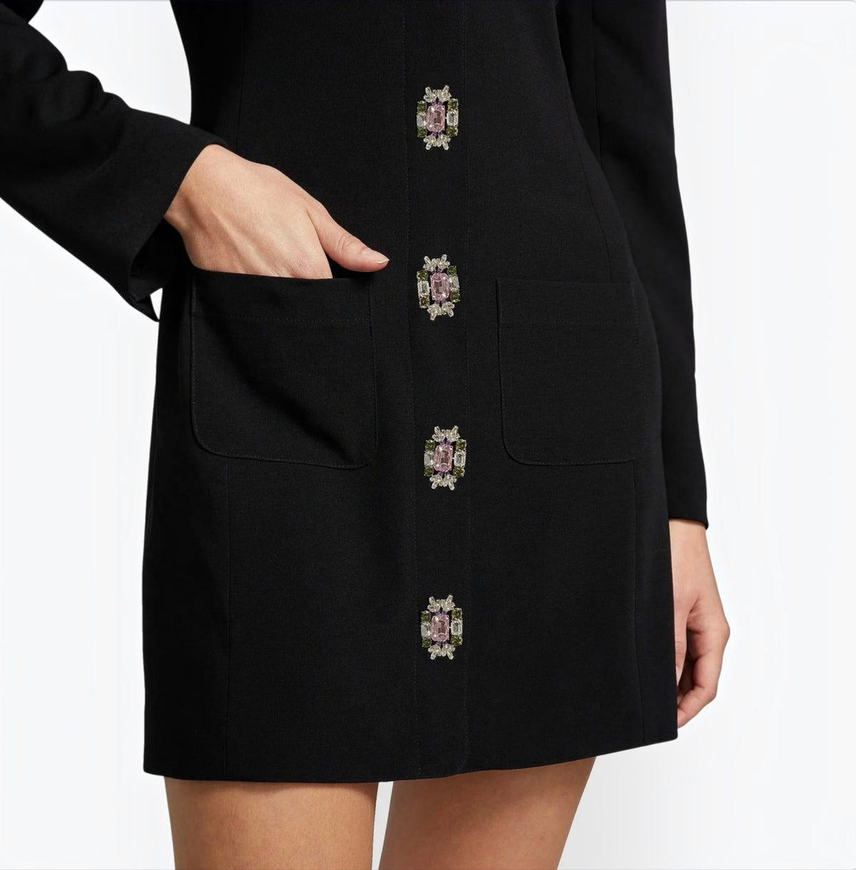 CINQ À SEPT Sheryl Crystal-Embellished Shirtdress Black/Ivory Size 8