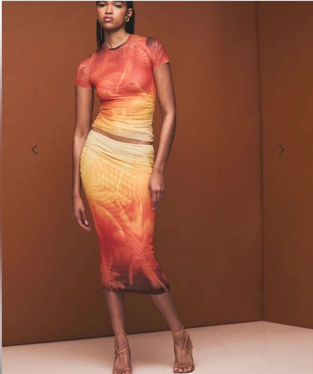 New! SER.O.YA  NIA MESH MIDI Skirt in Sunset Palm sz Small $248