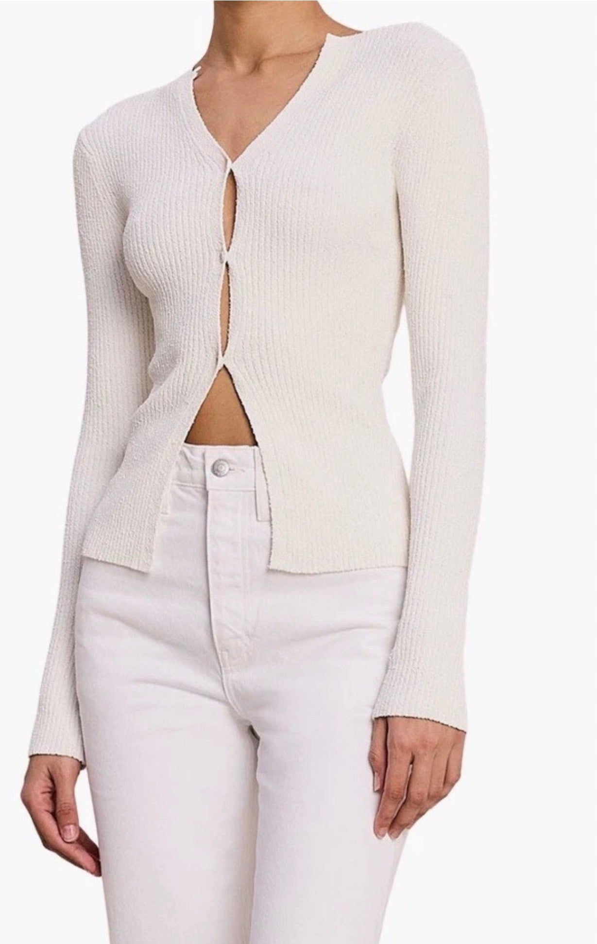 A.L.C. Miller Rib Knit Cardigan White Button Front V-Neck Sweater Small $395