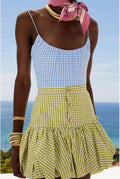 Caroline Constas Reina Bubble HemMini Skirt Pistachio Gingham Sz XS