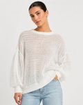 POL Oversized Open Knit Mesh Sweater Ivory Boho Beachy Pullover Sz Small