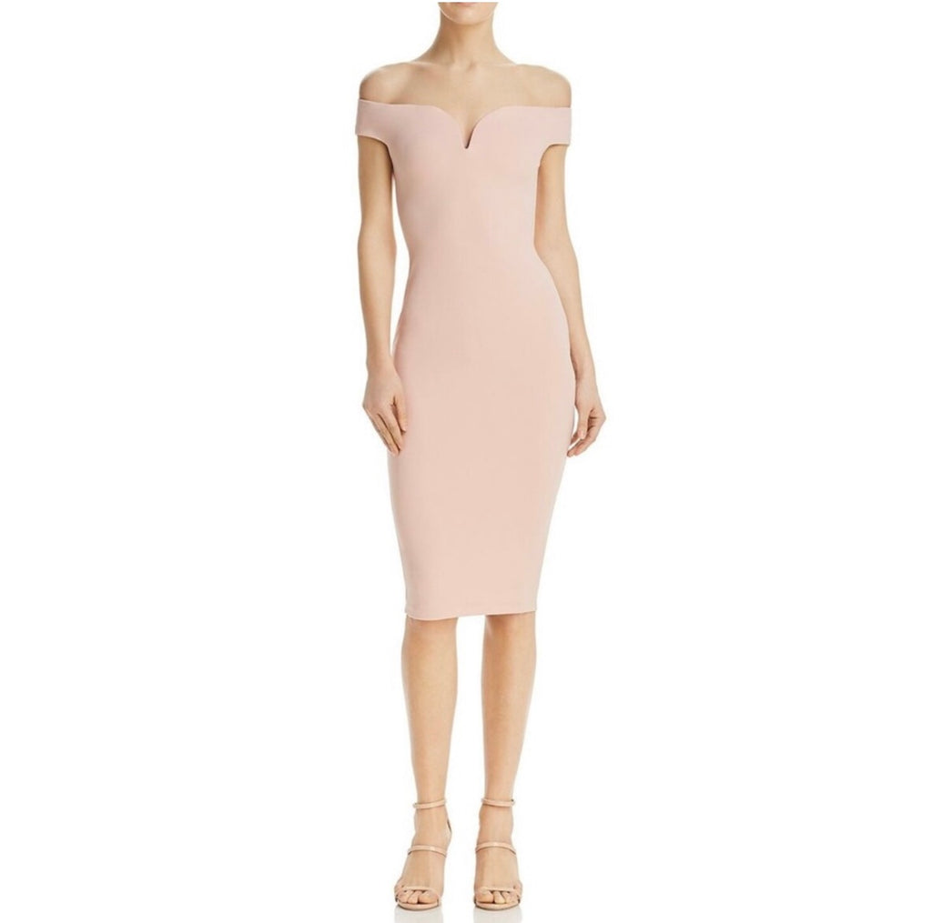 Nookie Elena Midi Off the Shoulder Midi Dress in Blush Sz XS