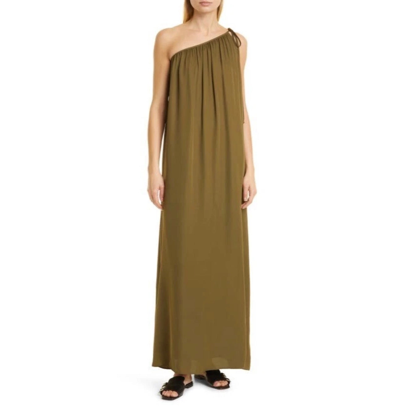 TWP Dinner at Mackizi Silk Chiffon One-Shoulder Maxi Dress Olive
Green NWT Size S $850