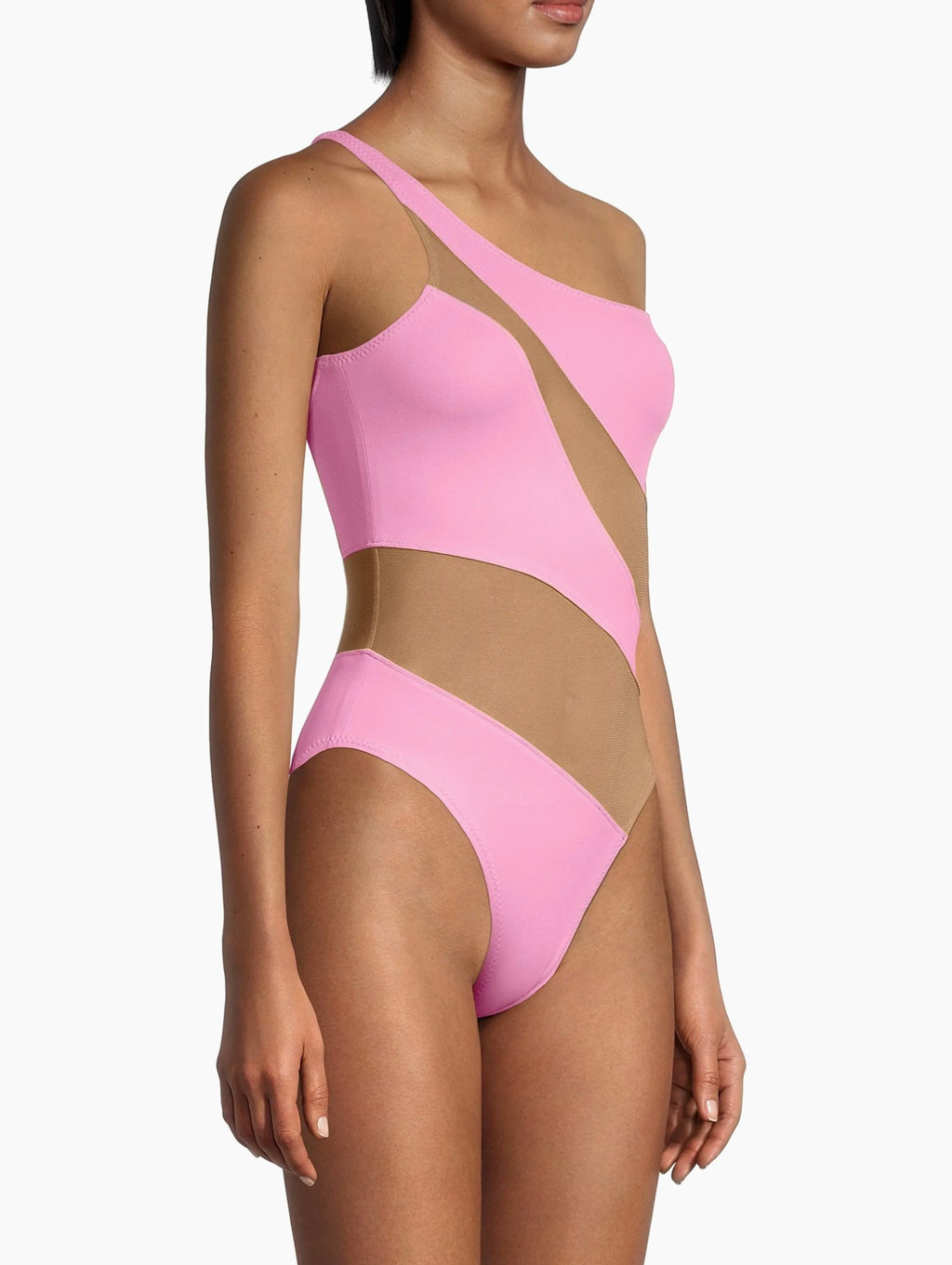 Norma Kamali Mio Mesh Cut-Out One Shoulder Swimsuit Candy Pink XS NWT
$265