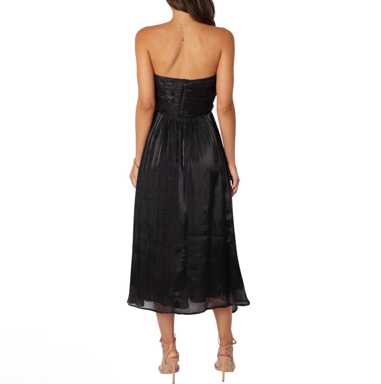 Petal & Pup Mila Strapless Midi Dress Black Size Medium