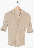 James Perse Cotton V-Neck Button-Up Shirt in Toast Sz 1 US Small $165